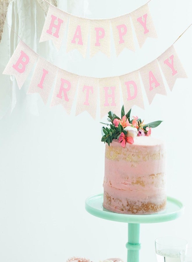 CROWNOS Pink Happy Birthday Banner Sign, Burlap Pink Happy Birthday Party Decorations for Girls Women - Image 5